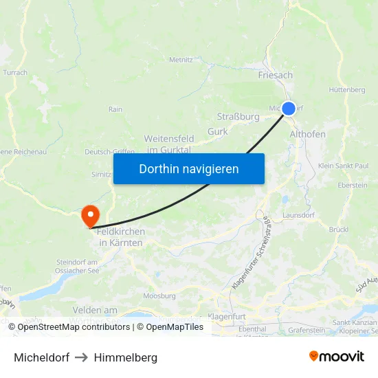 Micheldorf to Himmelberg map