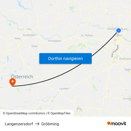 Langenzersdorf to Gröbming map