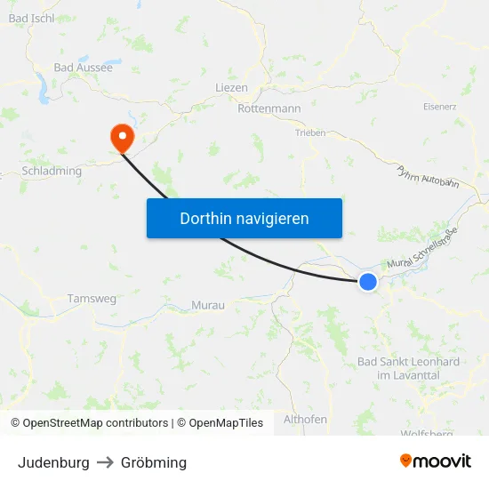 Judenburg to Gröbming map