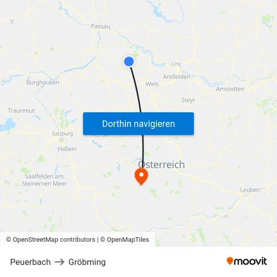 Peuerbach to Gröbming map
