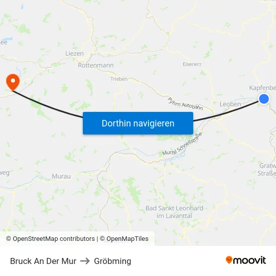 Bruck An Der Mur to Gröbming map