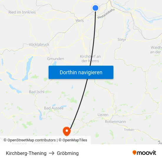Kirchberg-Thening to Gröbming map