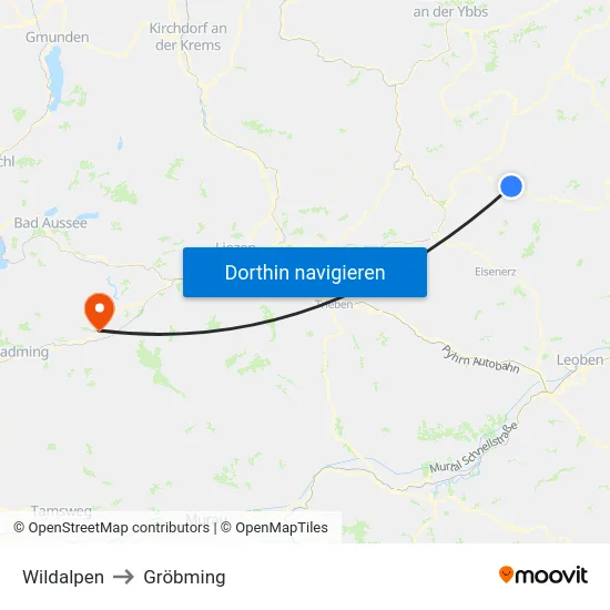 Wildalpen to Gröbming map