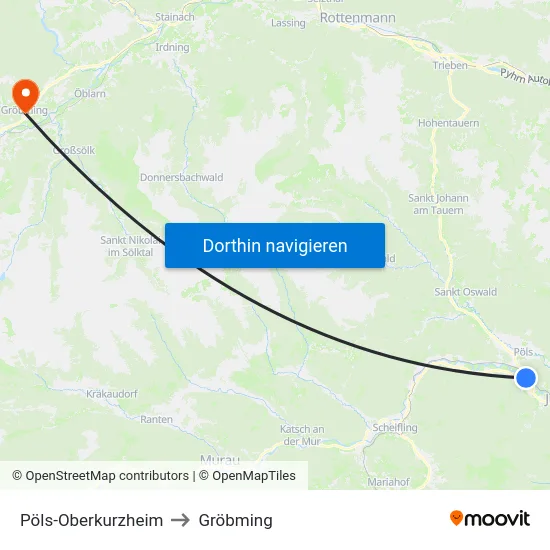 Pöls-Oberkurzheim to Gröbming map