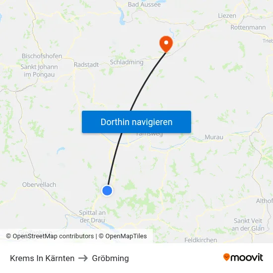 Krems In Kärnten to Gröbming map
