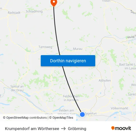 Krumpendorf am Wörthersee to Gröbming map