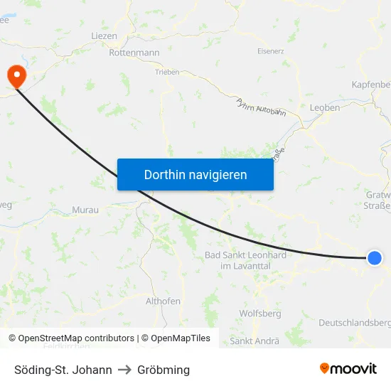 Söding-St. Johann to Gröbming map
