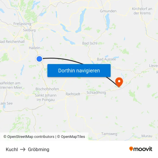 Kuchl to Gröbming map