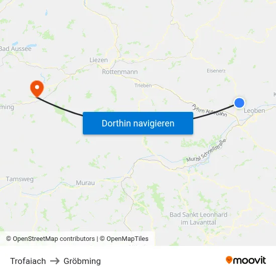 Trofaiach to Gröbming map