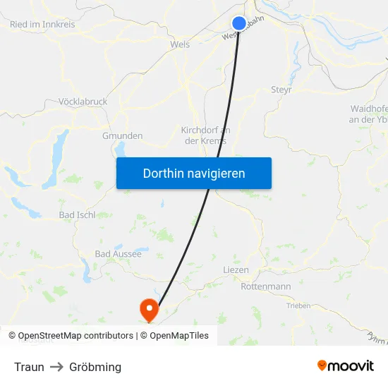 Traun to Gröbming map