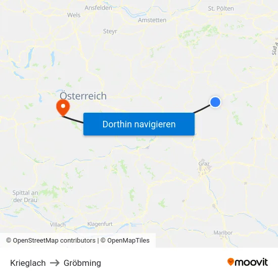 Krieglach to Gröbming map
