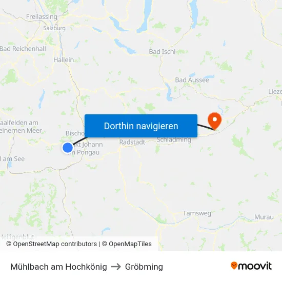 Mühlbach am Hochkönig to Gröbming map