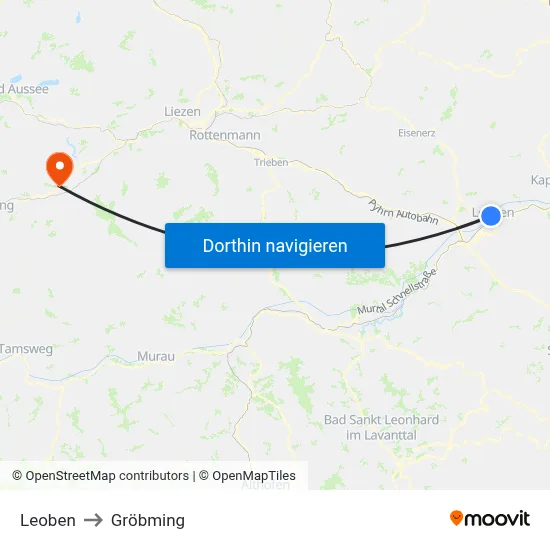 Leoben to Gröbming map