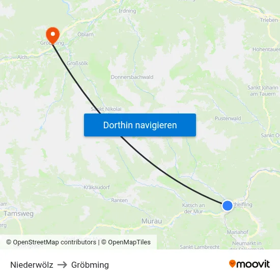 Niederwölz to Gröbming map