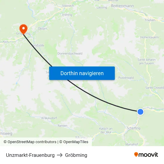 Unzmarkt-Frauenburg to Gröbming map