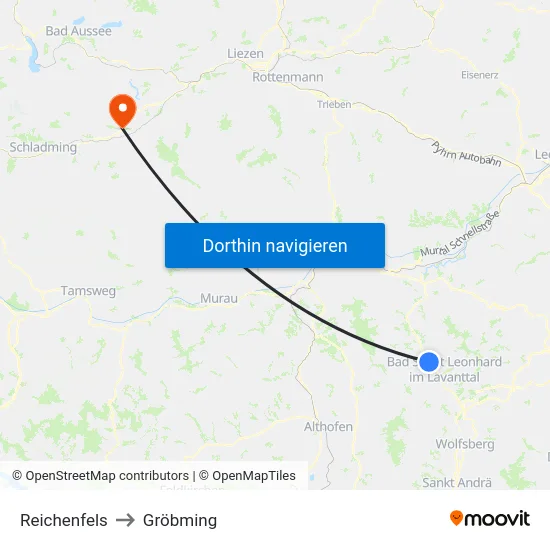 Reichenfels to Gröbming map