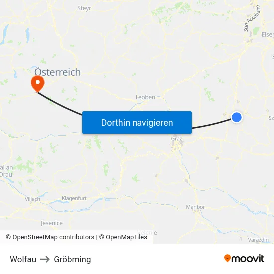 Wolfau to Gröbming map