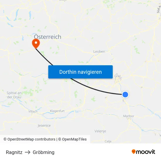 Ragnitz to Gröbming map