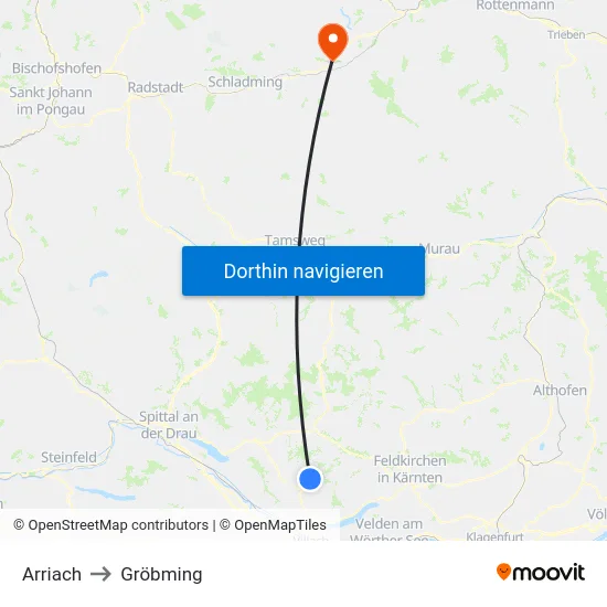 Arriach to Gröbming map