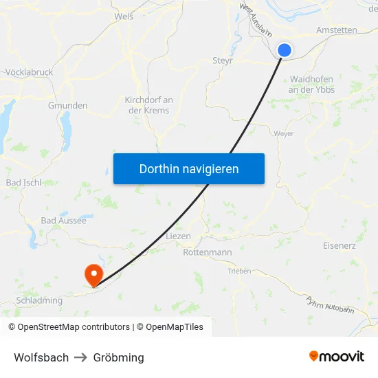 Wolfsbach to Gröbming map