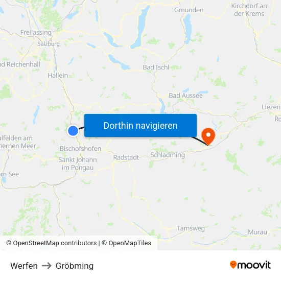 Werfen to Gröbming map