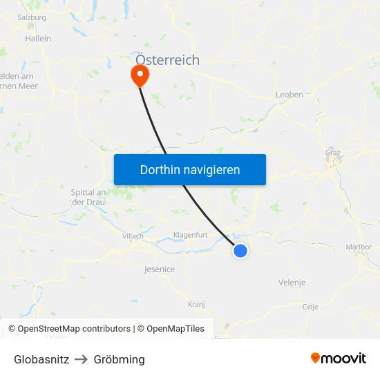 Globasnitz to Gröbming map
