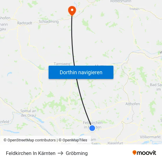Feldkirchen In Kärnten to Gröbming map