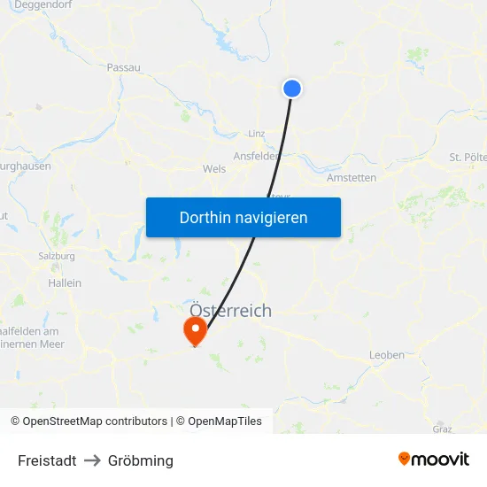 Freistadt to Gröbming map
