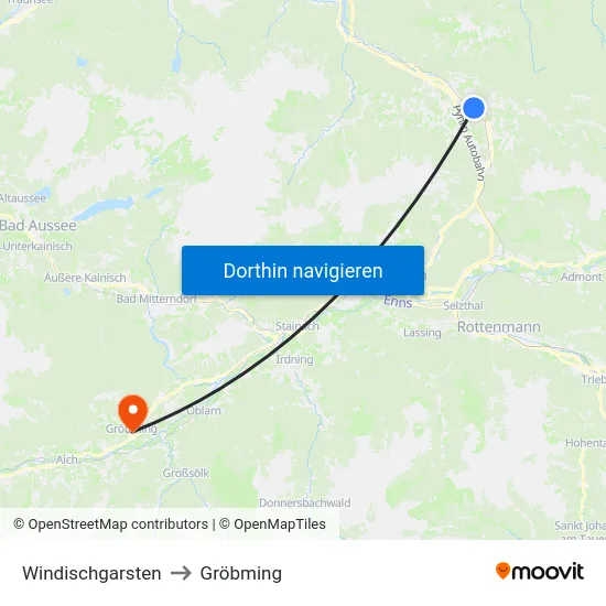 Windischgarsten to Gröbming map