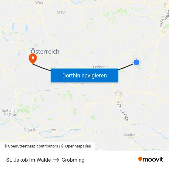 St. Jakob Im Walde to Gröbming map