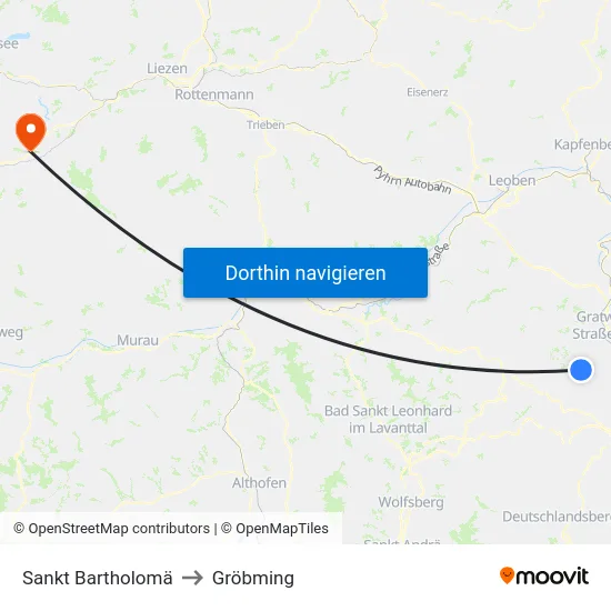 Sankt Bartholomä to Gröbming map