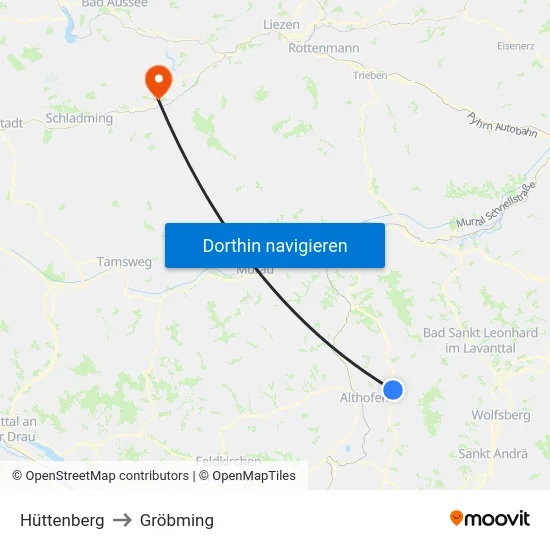 Hüttenberg to Gröbming map
