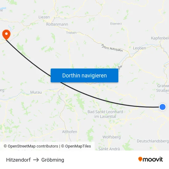 Hitzendorf to Gröbming map