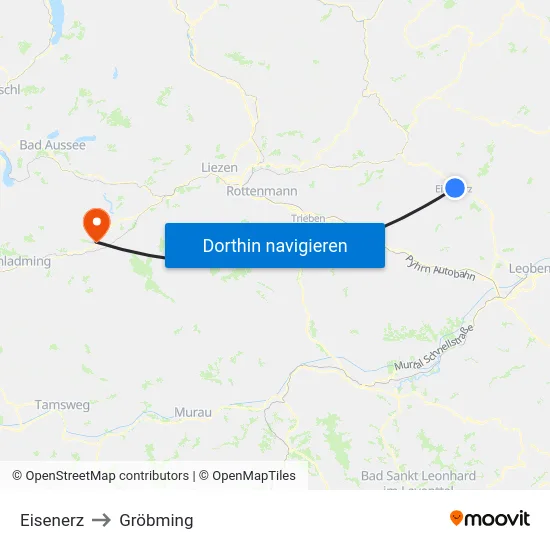 Eisenerz to Gröbming map