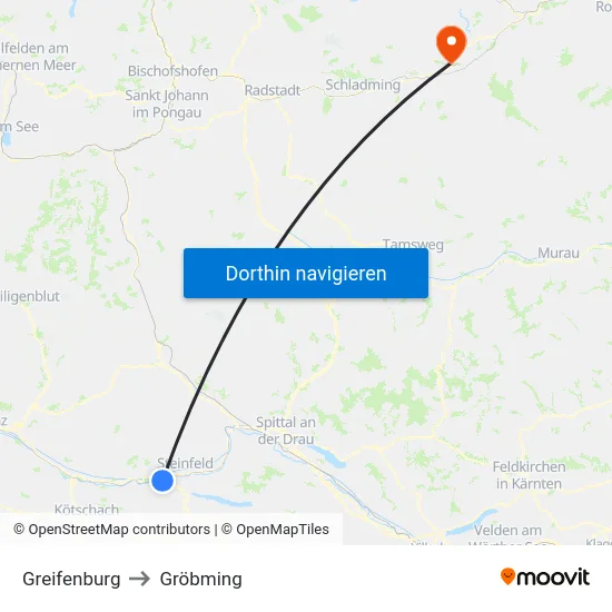 Greifenburg to Gröbming map