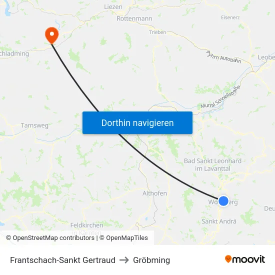 Frantschach-Sankt Gertraud to Gröbming map