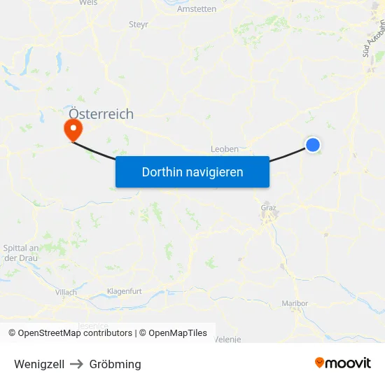 Wenigzell to Gröbming map