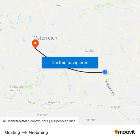 Gösting to Gröbming map