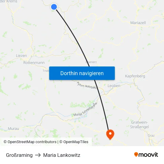 Großraming to Maria Lankowitz map