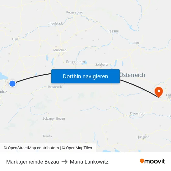 Marktgemeinde Bezau to Maria Lankowitz map