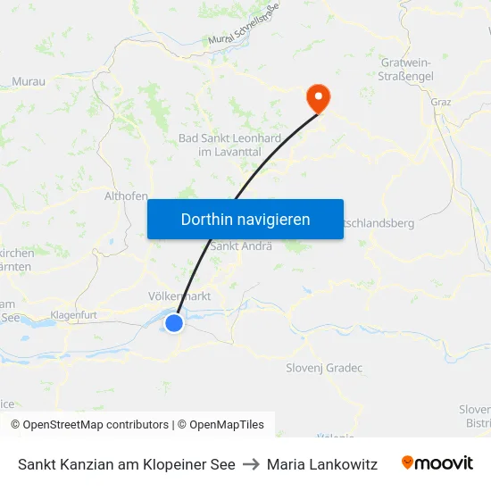Sankt Kanzian am Klopeiner See to Maria Lankowitz map
