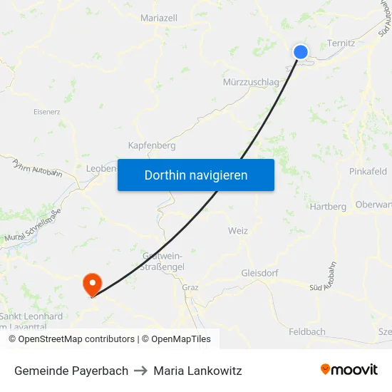 Gemeinde Payerbach to Maria Lankowitz map