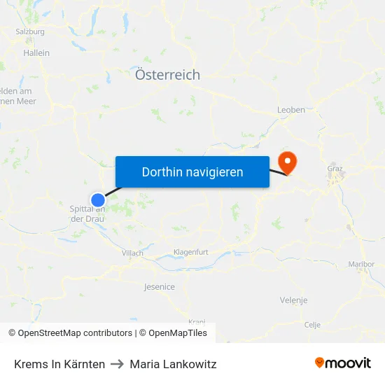 Krems In Kärnten to Maria Lankowitz map