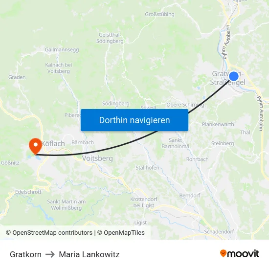 Gratkorn to Maria Lankowitz map