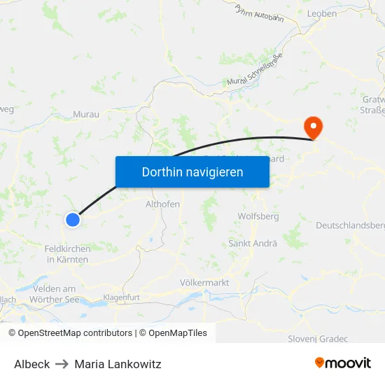 Albeck to Maria Lankowitz map