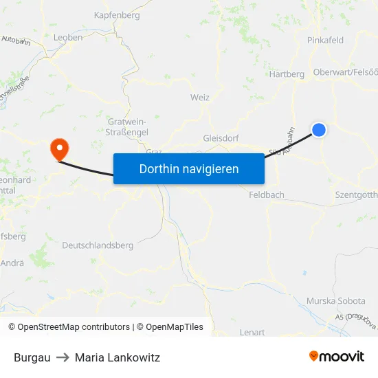Burgau to Maria Lankowitz map