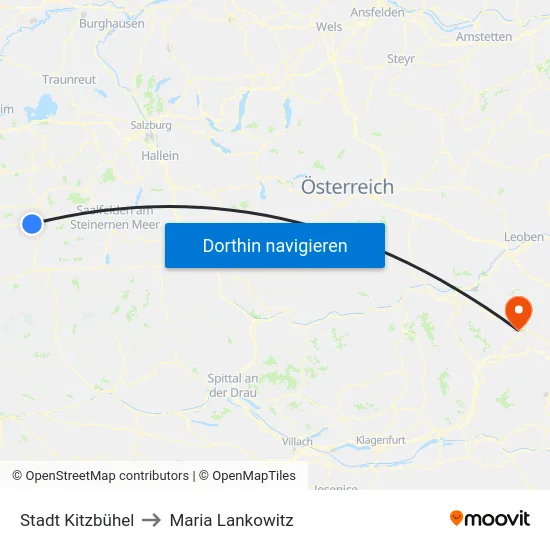 Stadt Kitzbühel to Maria Lankowitz map