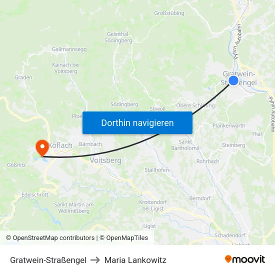 Gratwein-Straßengel to Maria Lankowitz map