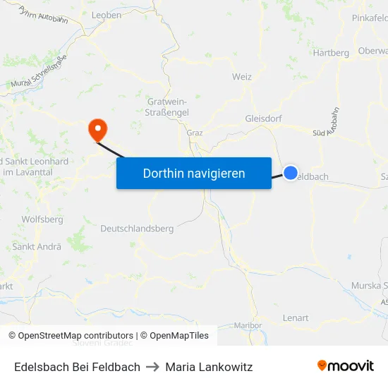 Edelsbach Bei Feldbach to Maria Lankowitz map