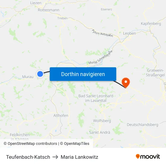 Teufenbach-Katsch to Maria Lankowitz map